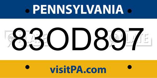 83OD897 Pennsylvania License Plate