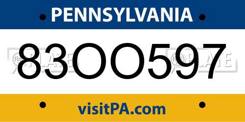 83OO597 Pennsylvania License Plate