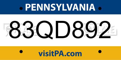 83QD892 Pennsylvania License Plate