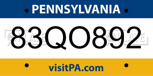 83QO892 Pennsylvania License Plate