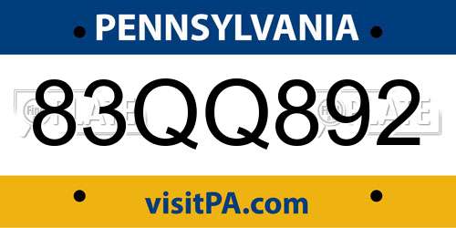 83QQ892 Pennsylvania License Plate