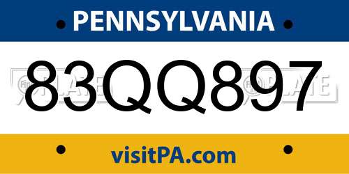 83QQ897 Pennsylvania License Plate
