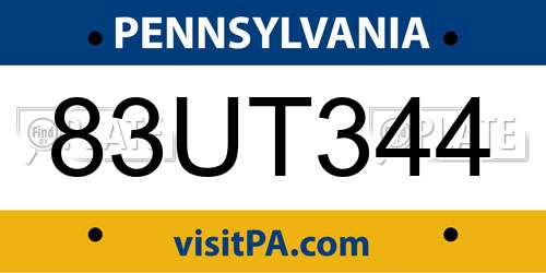 83UT344 Pennsylvania License Plate