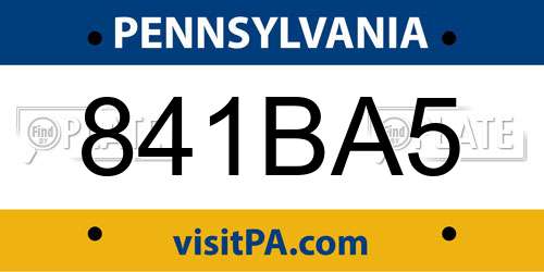 841BA5 Pennsylvania License Plate