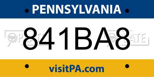 841BA8 Pennsylvania License Plate