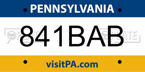 841BAB Pennsylvania License Plate