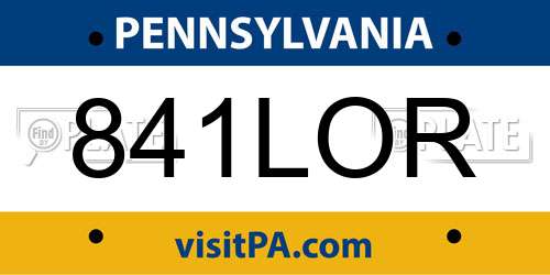 841LOR Pennsylvania License Plate