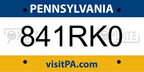 841RK0 Pennsylvania License Plate