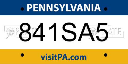841SA5 Pennsylvania License Plate