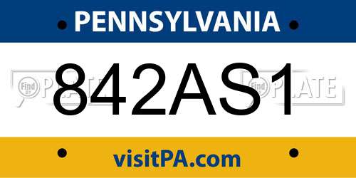 842AS1 Pennsylvania License Plate