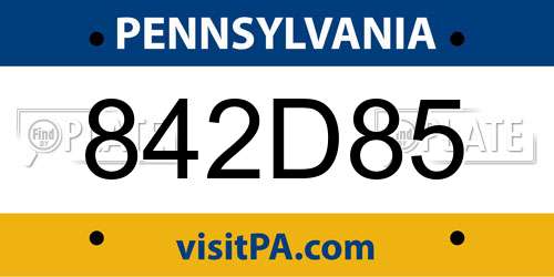 842D85 Pennsylvania License Plate
