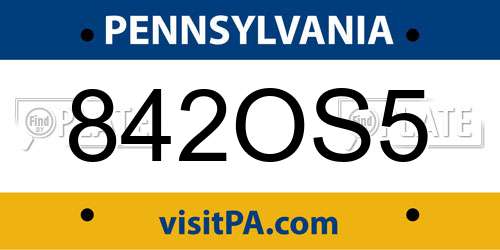 842OS5 Pennsylvania License Plate