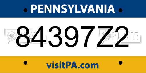 84397Z2 Pennsylvania License Plate