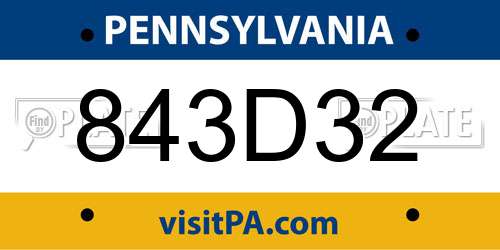 843D32 Pennsylvania License Plate
