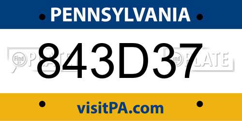 843D37 Pennsylvania License Plate
