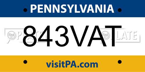 843VAT Pennsylvania License Plate
