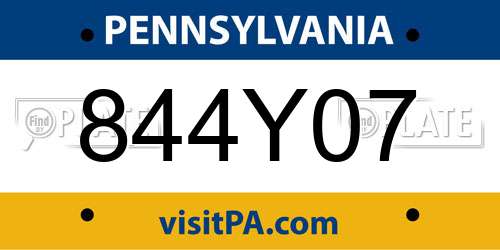 844Y07 Pennsylvania License Plate