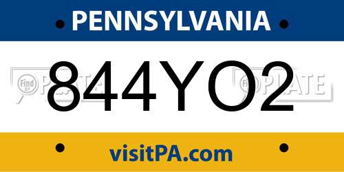 844YO2 Pennsylvania License Plate