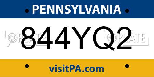 844YQ2 Pennsylvania License Plate