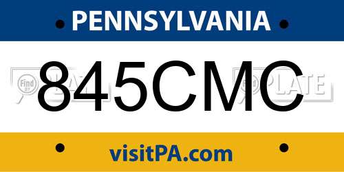 845CMC Pennsylvania License Plate