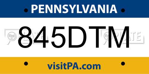 845DTM Pennsylvania License Plate