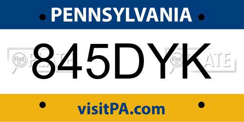 845DYK Pennsylvania License Plate