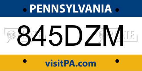 845DZM Pennsylvania License Plate