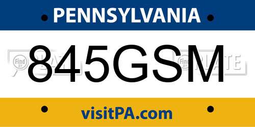 845GSM Pennsylvania License Plate