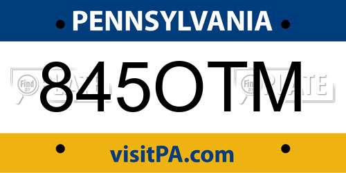 845OTM Pennsylvania License Plate