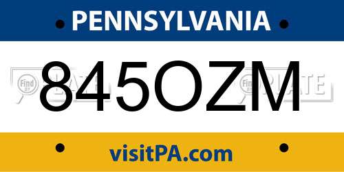 845OZM Pennsylvania License Plate