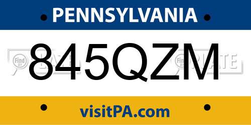 845QZM Pennsylvania License Plate