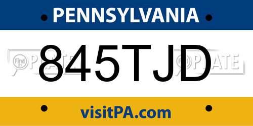 845TJD Pennsylvania License Plate
