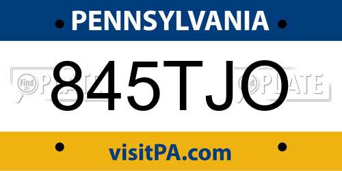 845TJO Pennsylvania License Plate