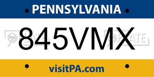845VMX Pennsylvania License Plate