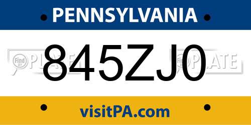 845ZJ0 Pennsylvania License Plate