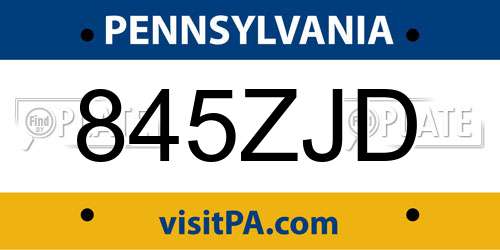 845ZJD Pennsylvania License Plate