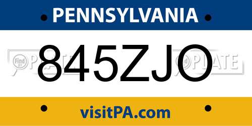 845ZJO Pennsylvania License Plate
