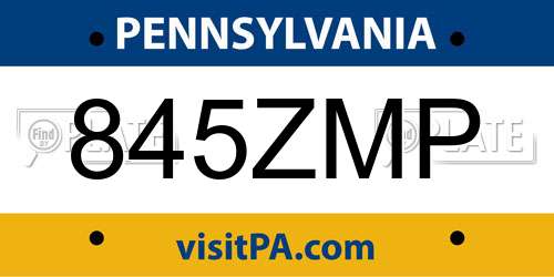 845ZMP Pennsylvania License Plate