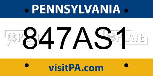 847AS1 Pennsylvania License Plate