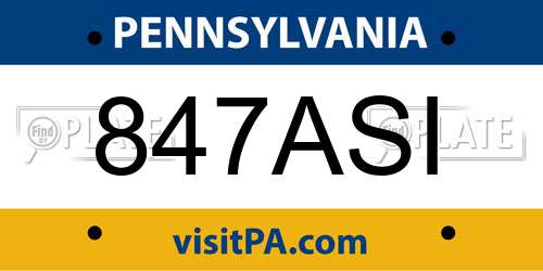 847ASI Pennsylvania License Plate
