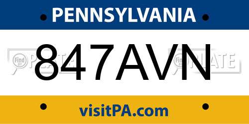 847AVN Pennsylvania License Plate