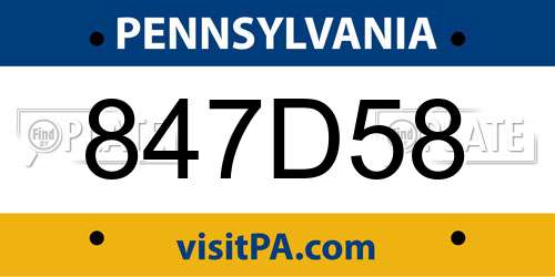 847D58 Pennsylvania License Plate