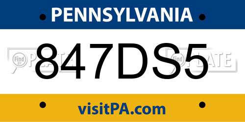 847DS5 Pennsylvania License Plate