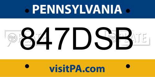 847DSB Pennsylvania License Plate