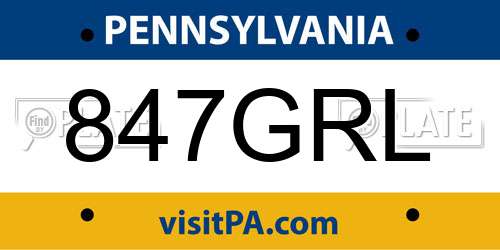 847GRL Pennsylvania License Plate