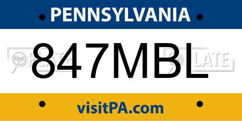 847MBL Pennsylvania License Plate