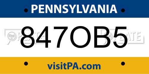 847OB5 Pennsylvania License Plate