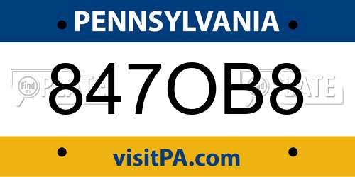 847OB8 Pennsylvania License Plate