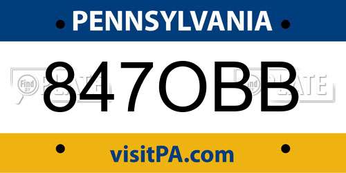 847OBB Pennsylvania License Plate