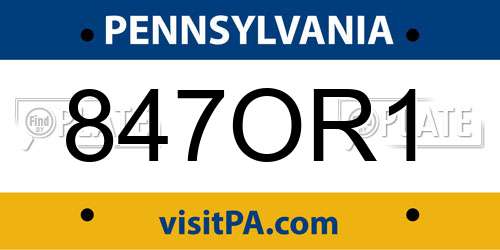 847OR1 Pennsylvania License Plate